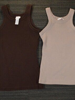 H&M Ribbed Fitted Tank Tops 2-Pack Brown Taupe XS